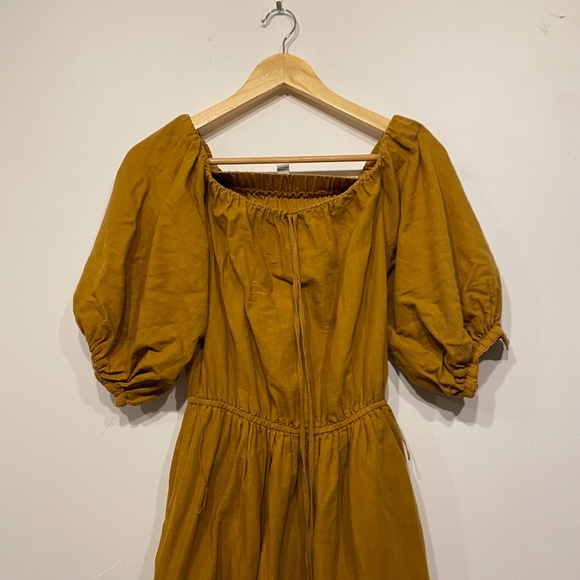 **$5 SALE** Topshop Brown Linen Blend Off The Shoulder Cottagecore Midi Dress - Picture 4 of 5